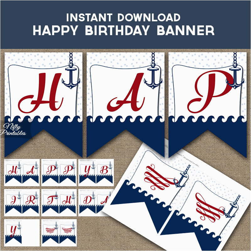 happy birthday banner red white blue nautical