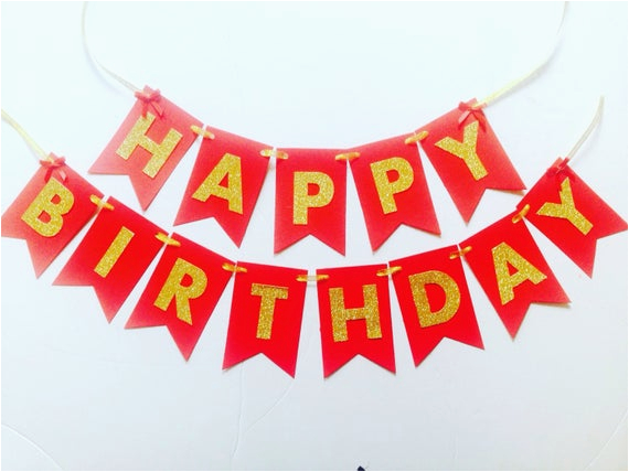 gold glitter red happy birthday banner