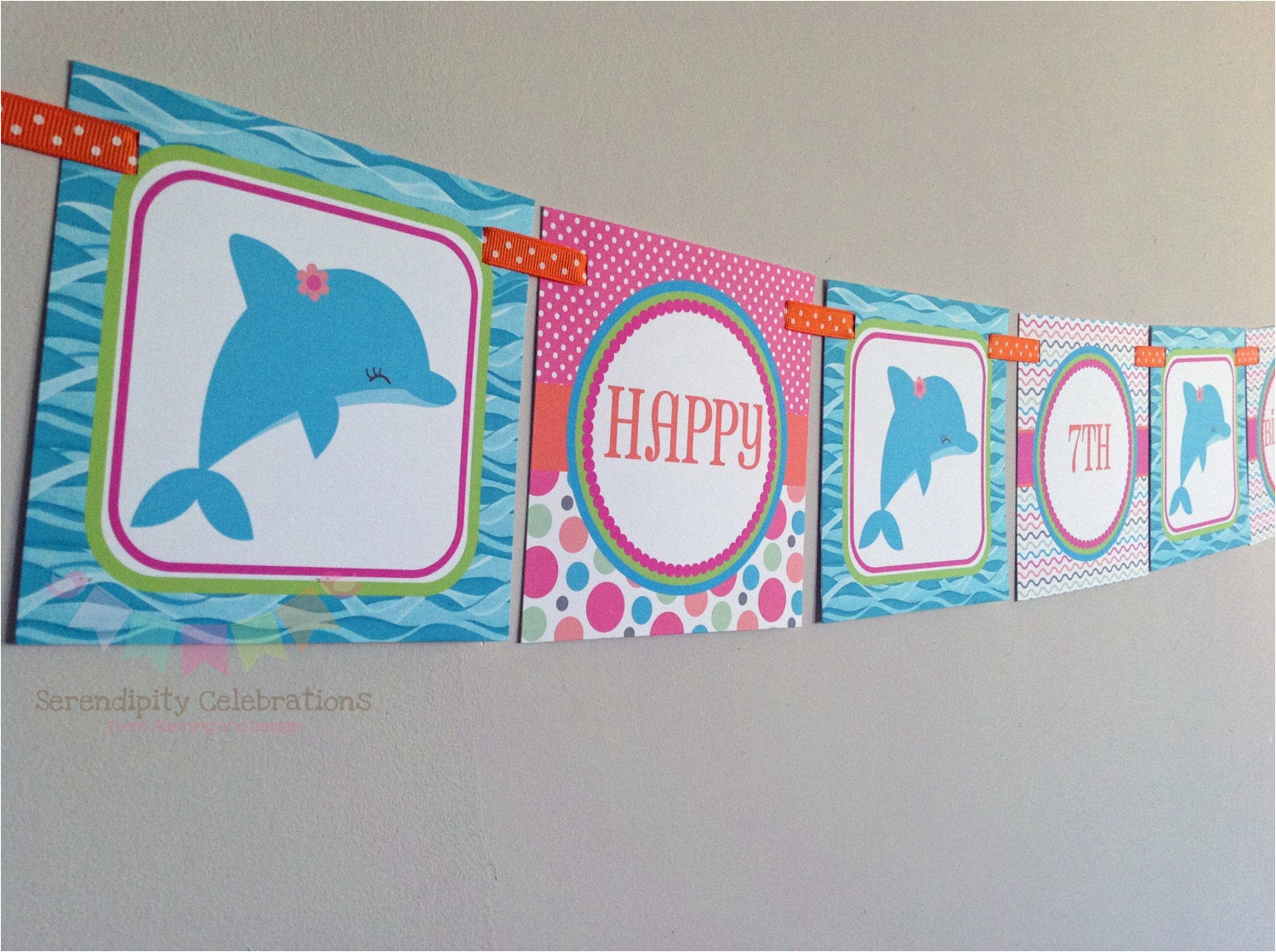 bright dolphin happy birthday word