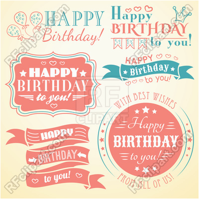 happy birthday retro banners labels greeting cards and frames 40404 vector clipart