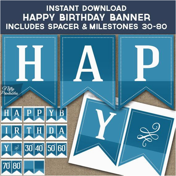 happy birthday banner printable blue