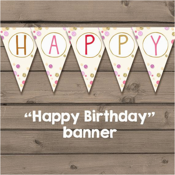 happy birthday banner gold pink glitter