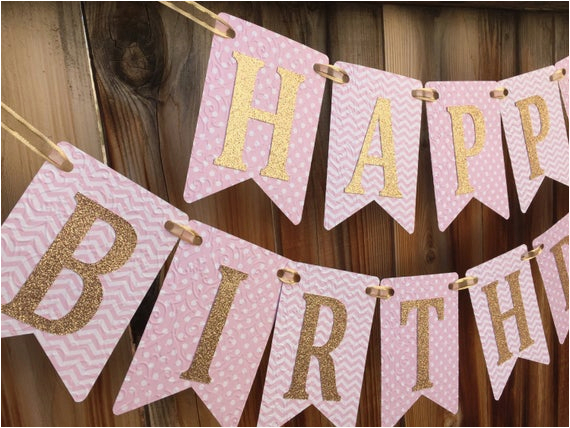 pink and gold birthday banner happy