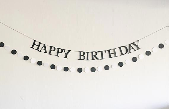 black white happy birthday banner with