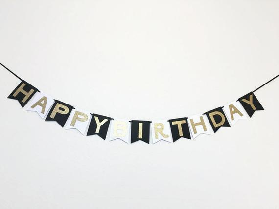 happy birthday banner in black white and