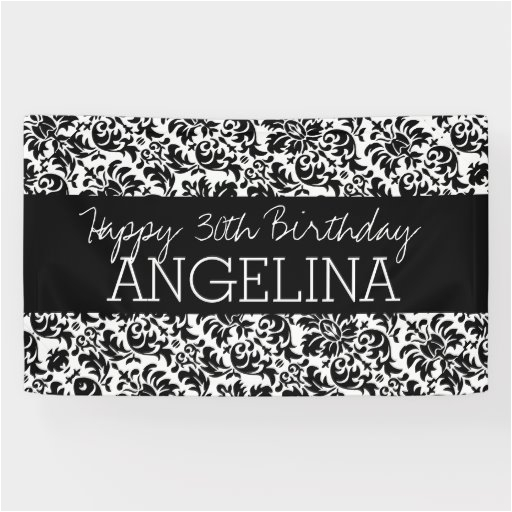 happy birthday with trendy black and white damask banner 256364200083856377