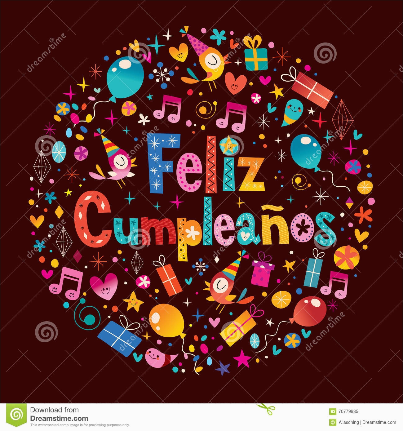 stock illustration feliz cumpleanos happy birthday spanish greeting card circle composition image70779935