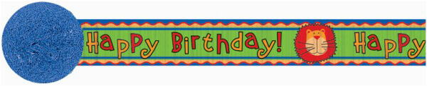 jungle themed happy birthday wall banner roll made of crepe paper