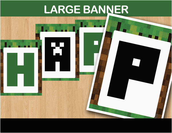 8 bit party banner minecraft party ideas instant download