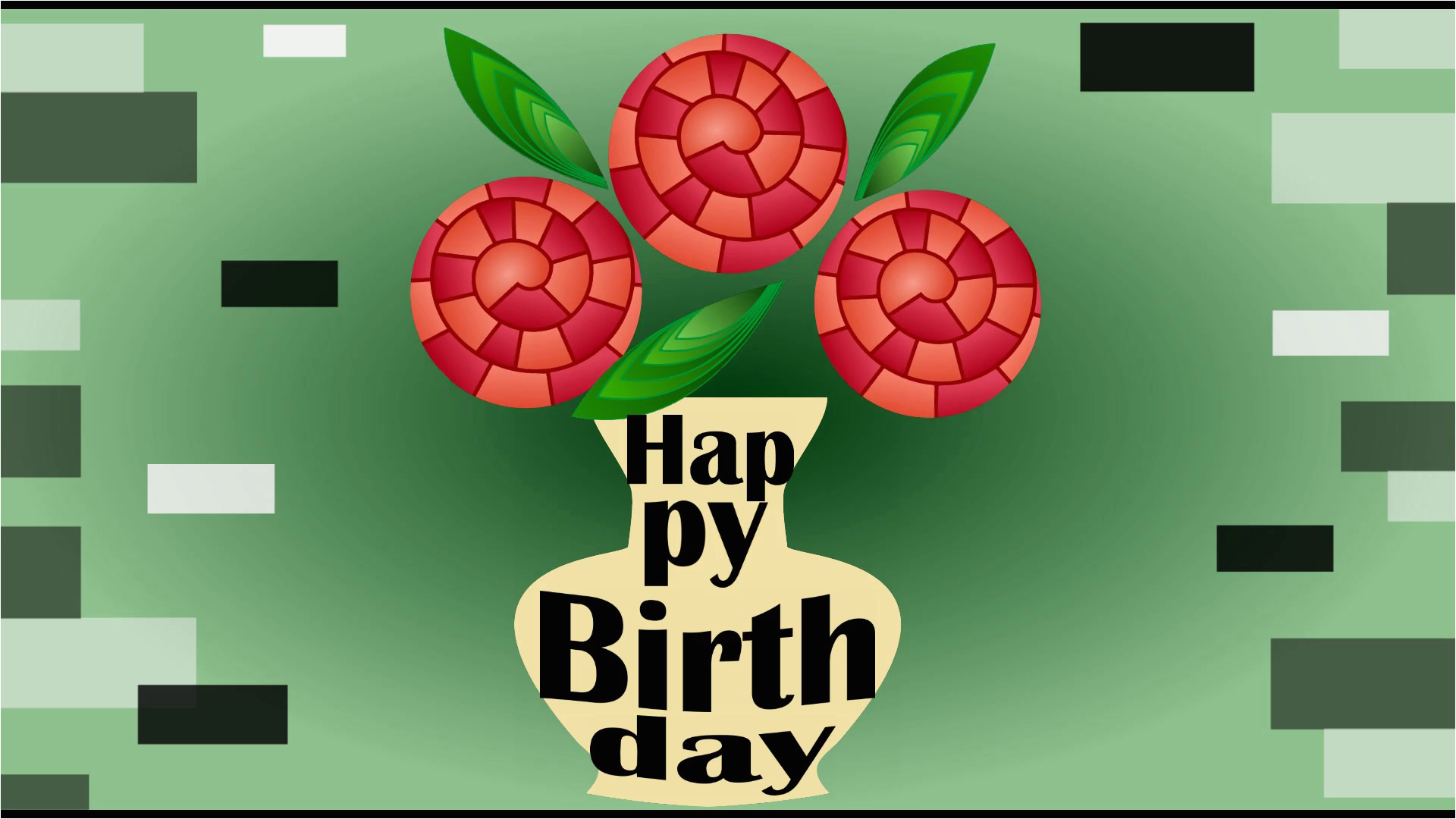 happy birthday animated video banner three red fantasy roses in beige vase on green gradient background bouquet in futuristic design moving letters so3tjlyplj1ci9cu8