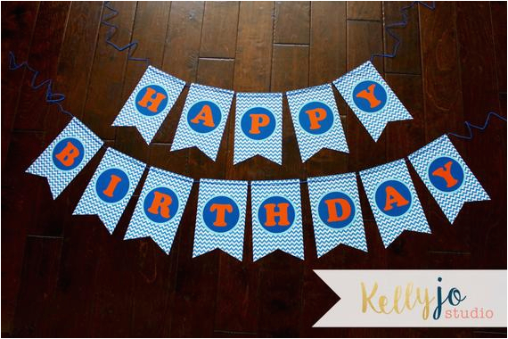 orange blue aqua happy birthday banner