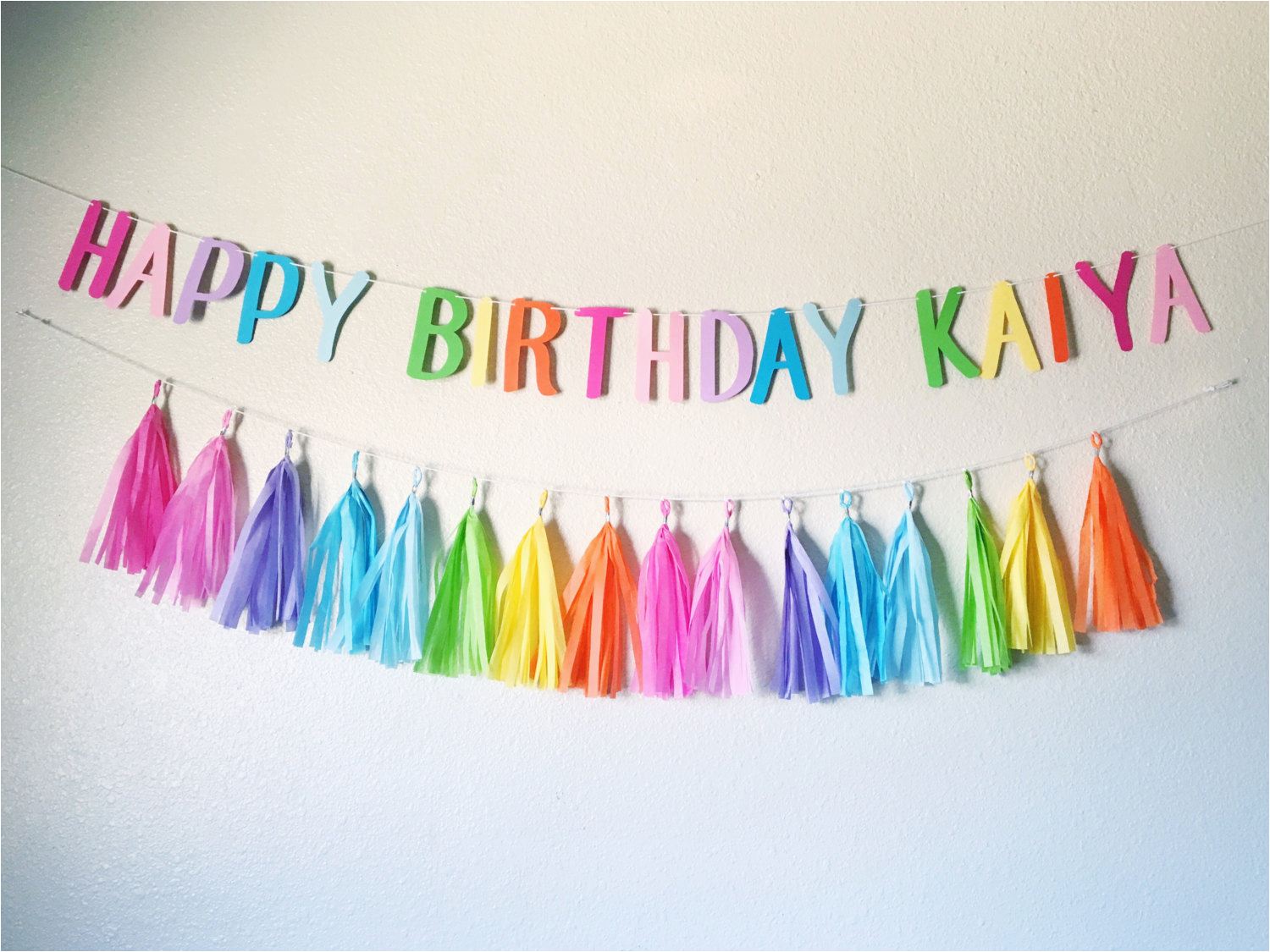 rainbow happy birthday banner and tassel