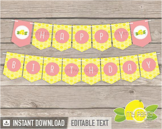 lemonade party printable banner yellow peach