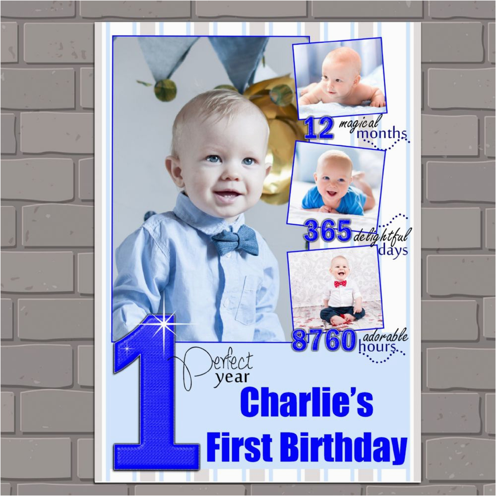 personalised boys first 1st happy birthday party photo poster banner n129 1 perfect year 15681 p
