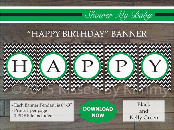 black kelly green happy birthday banner