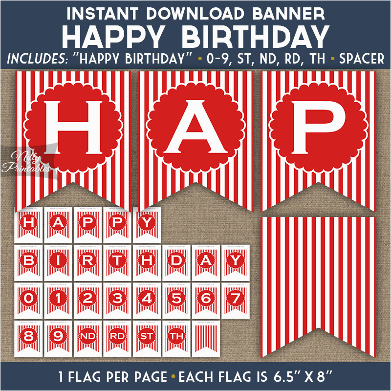 birthday banner red blue white stripe