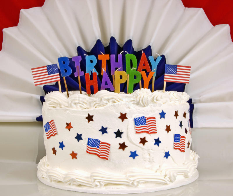 stock photo july th patriotic birthday cake red white blue unlit candles banner back image47477291