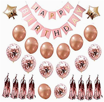 jber rose gold happy birthday balloons banner set