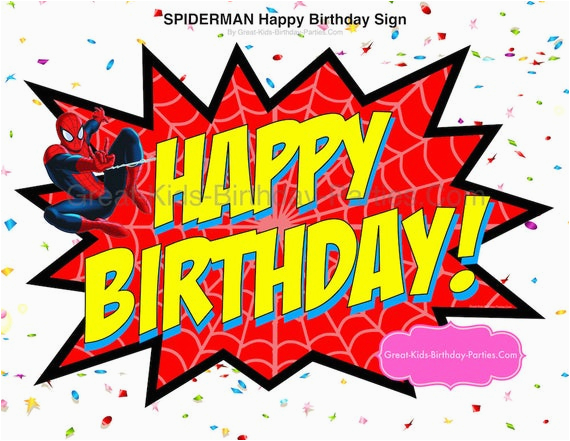 spiderman happy birthday sign instant