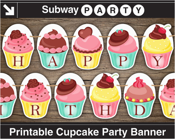 printable cupcake party banner happy