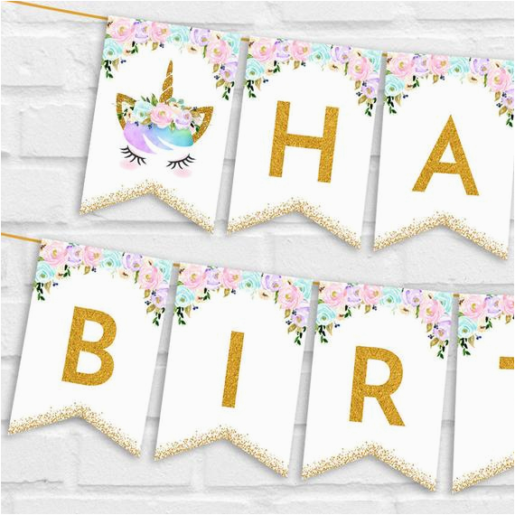 unicorn happy birthday banner floral unicorn