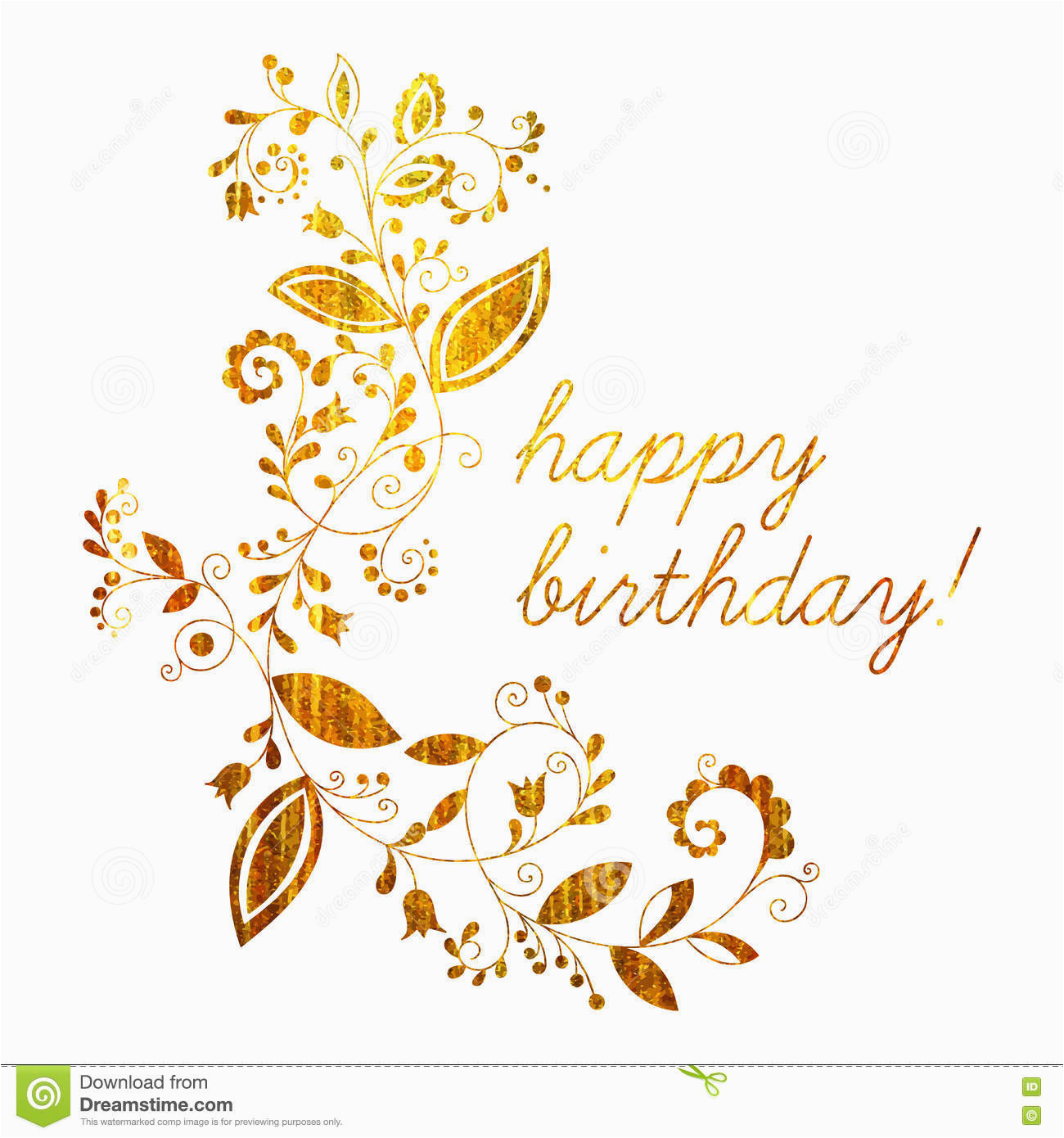 stock illustration gold greeting happy birthday card floral element doodle style white background hand drawn flourish border frame image75219224