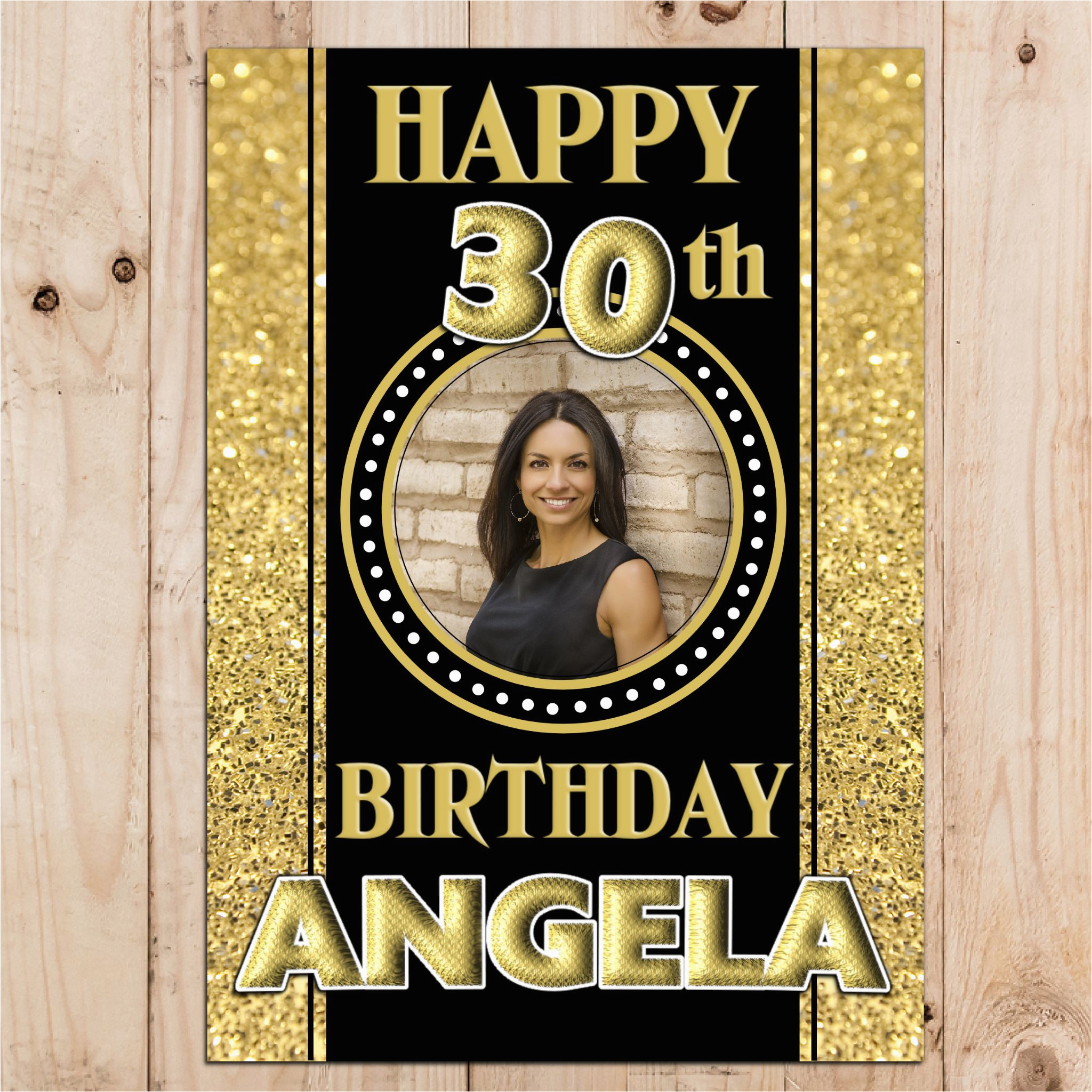 personalised black gold sparkle happy birthday photo poster banner n53 14059 p