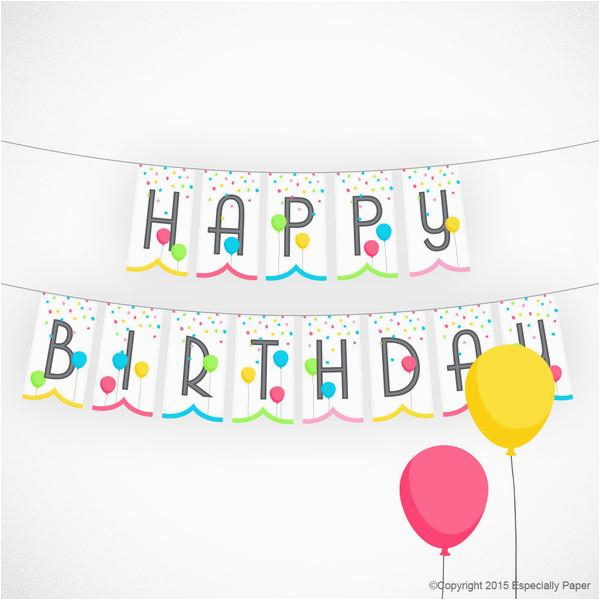 printable birthday banner happy birthday with balloons in pink green blue yellow