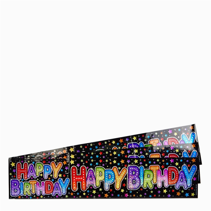 holographic black happy birthday party banners