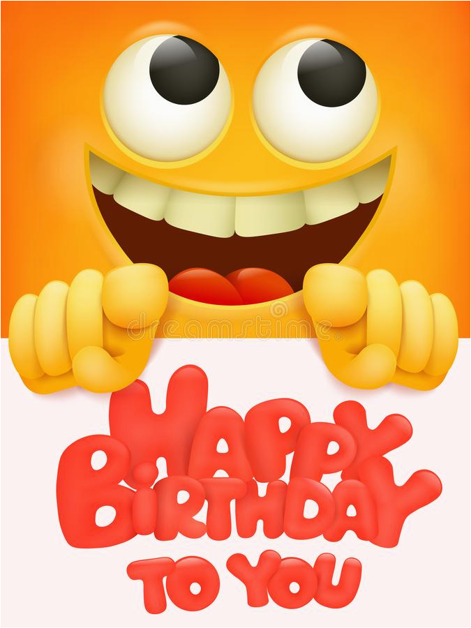 stock illustration happy birthday card funny cartoon yellow emotion face vector illustration image92408486