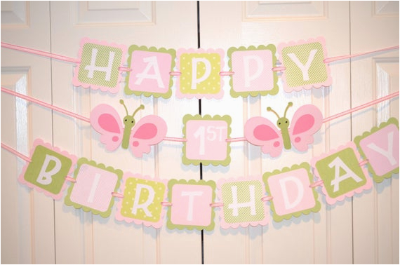 Happy Birthday Banners for Card Making butterfly Happy 1st Birthday Banner Birthday Party butterfly