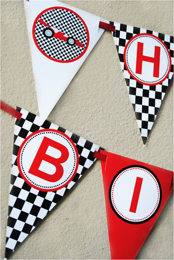 race car happy birthday banner instant