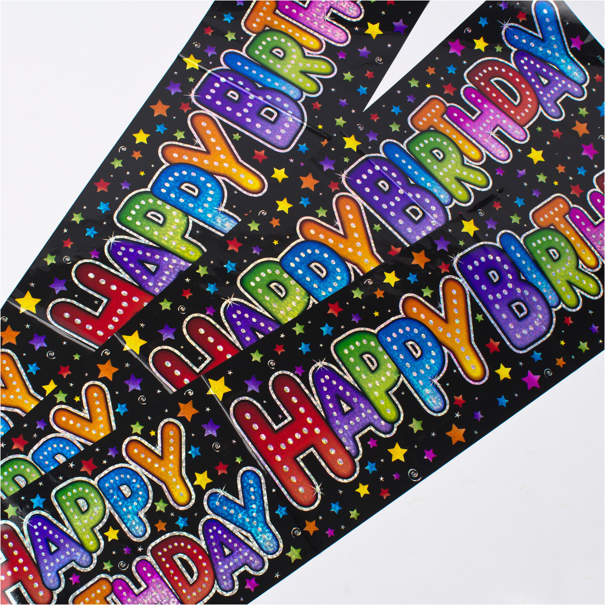 holographic black happy birthday party banners