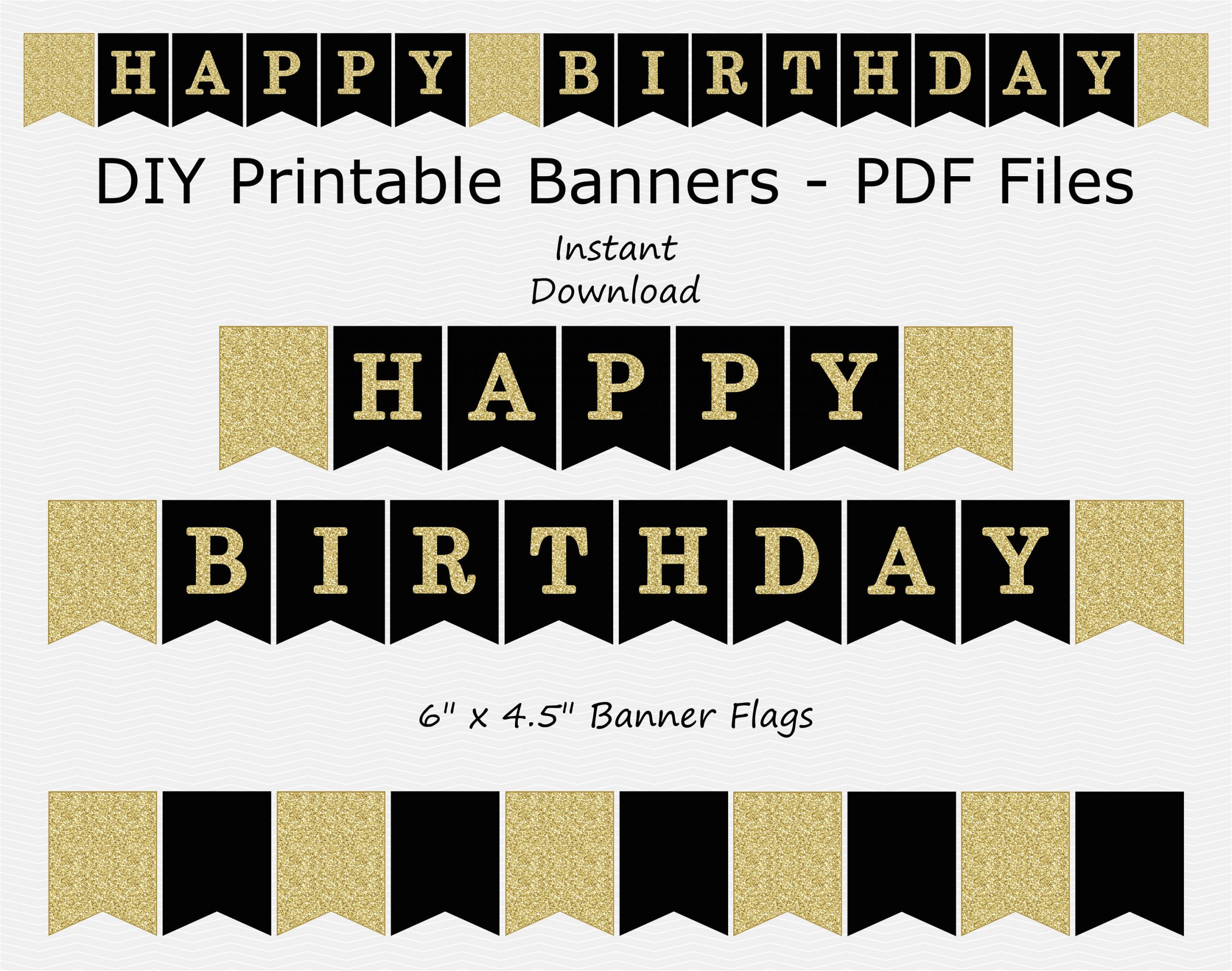 happy birthday banner black gold glitter