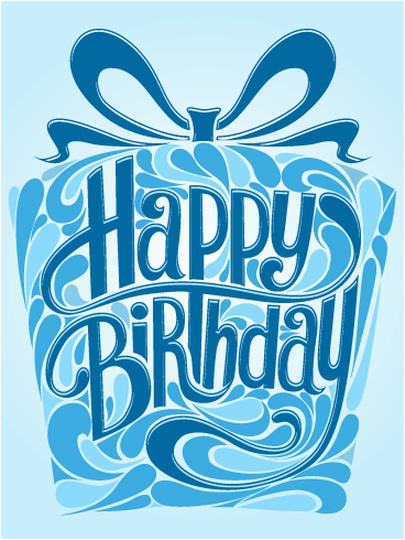 blue gift box happy birthday card