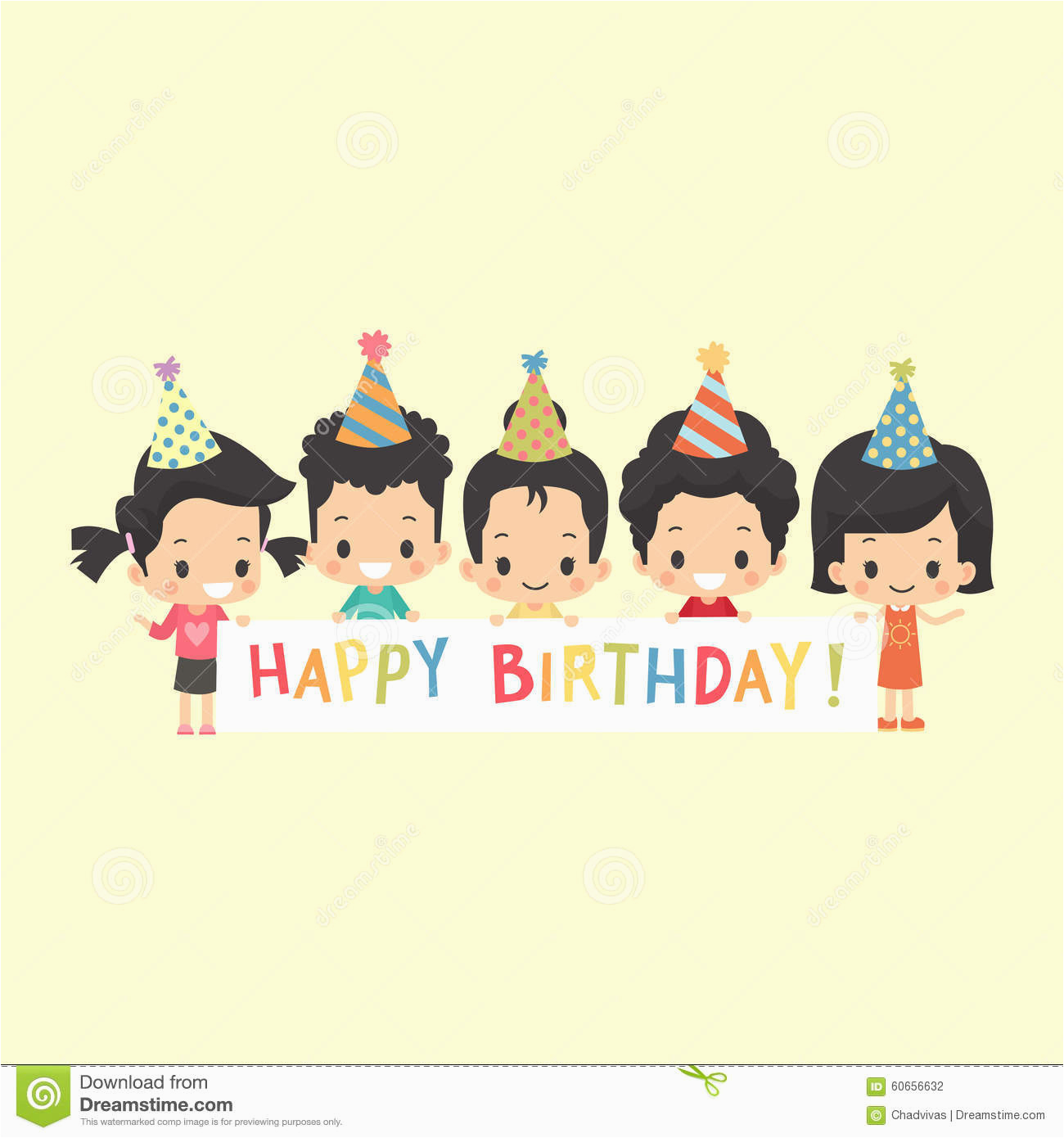 stock illustration asian kids happy birthday banner greeting white blank image60656632