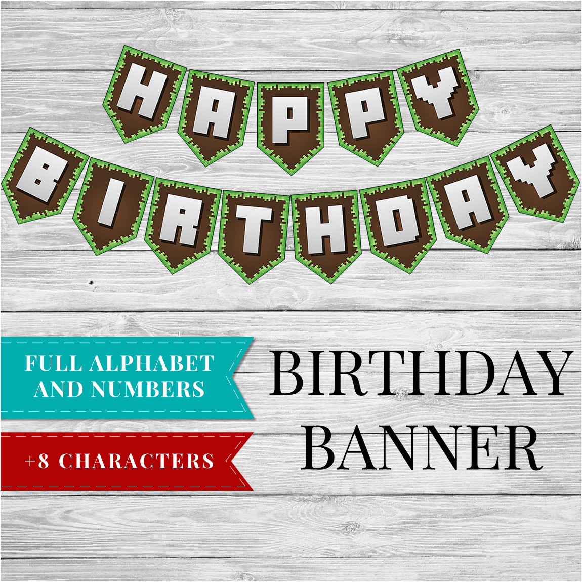 printable minecraft happy birthday banner square