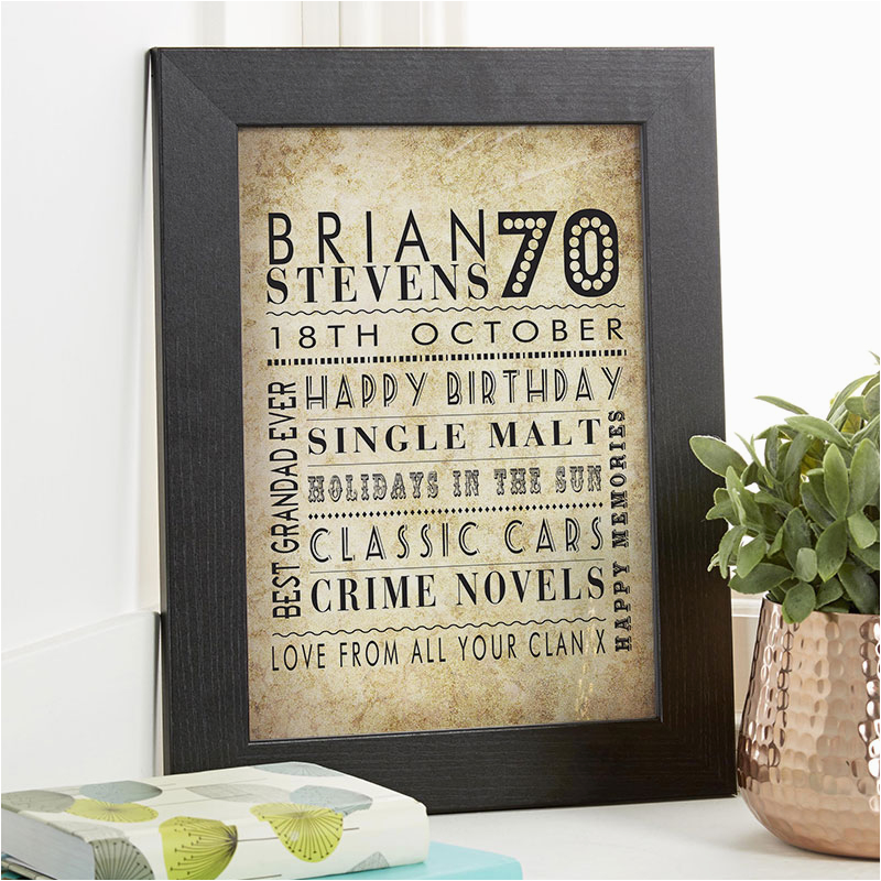 70th birthday gift idea personalised age print for him