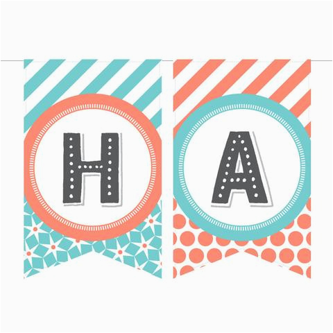 printable birthday banner in coral aqua