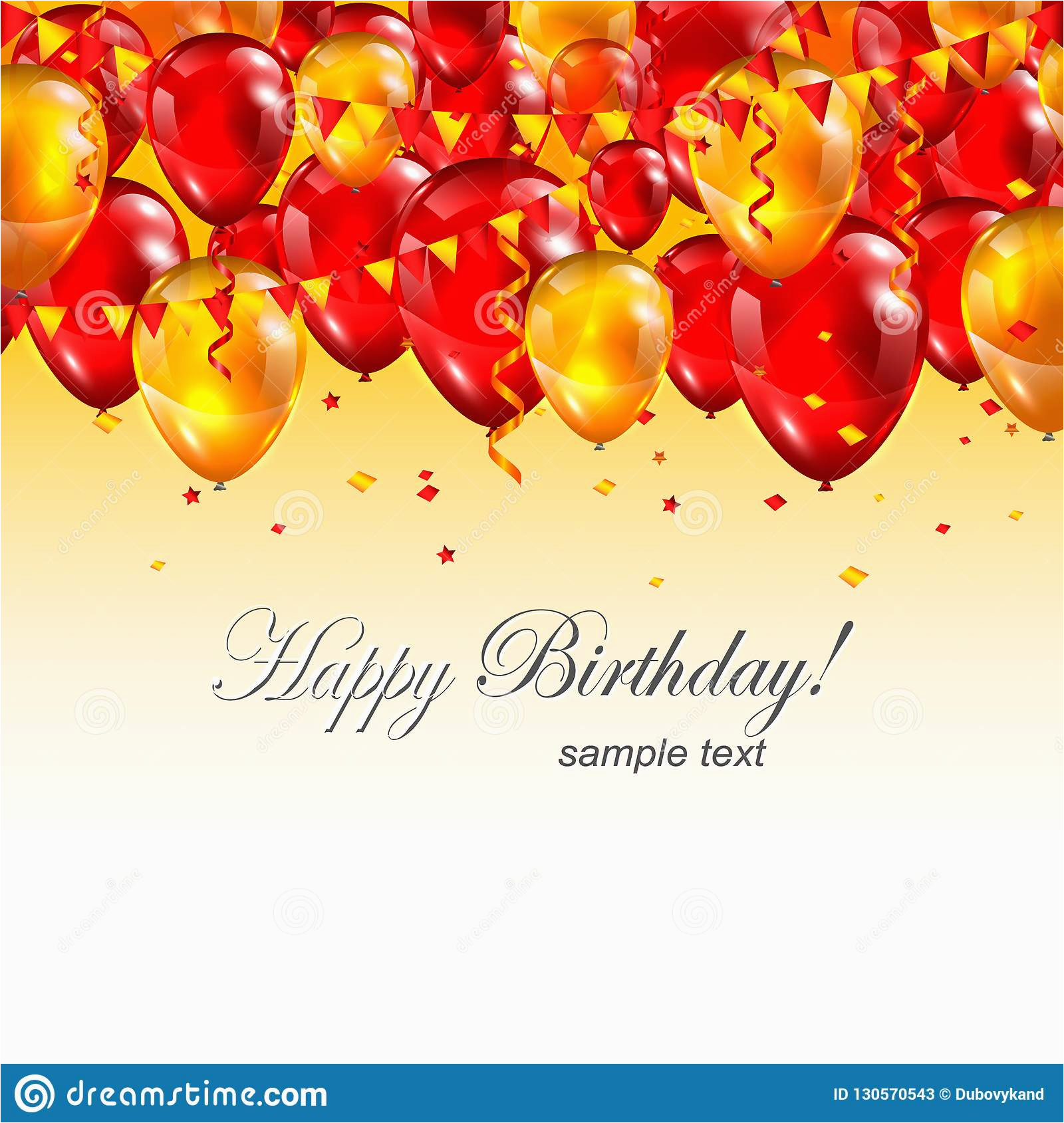 festive event banner realistic red yellow flying balloons serpentines confetti happy birthday text vector image130570543