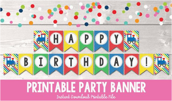 train birthday party banner instant download
