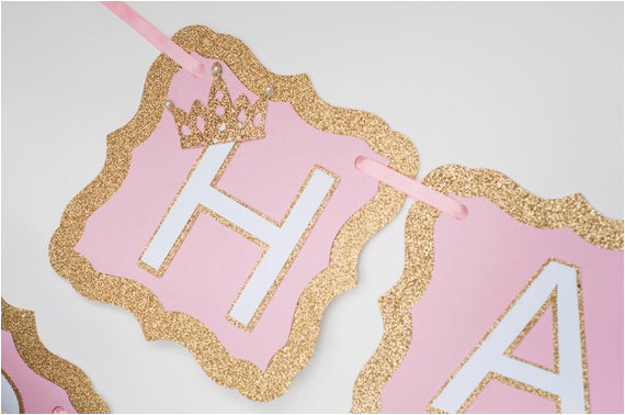 gold and pink happy birthday banner