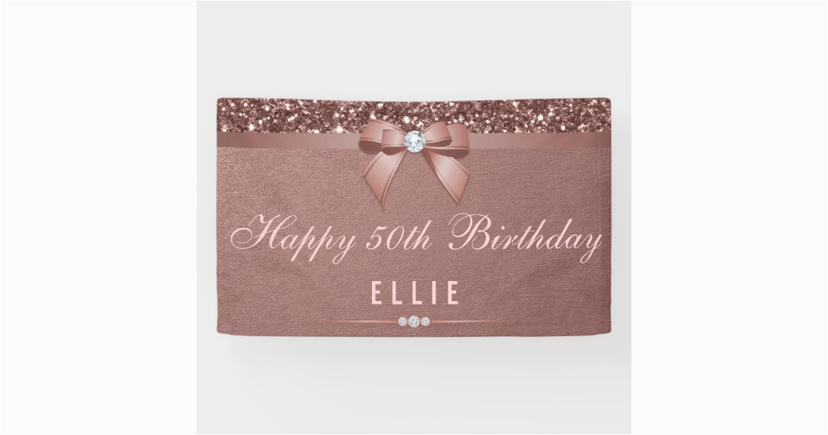 any age birthday rose gold diamond bow glitter banner 256818958025344869