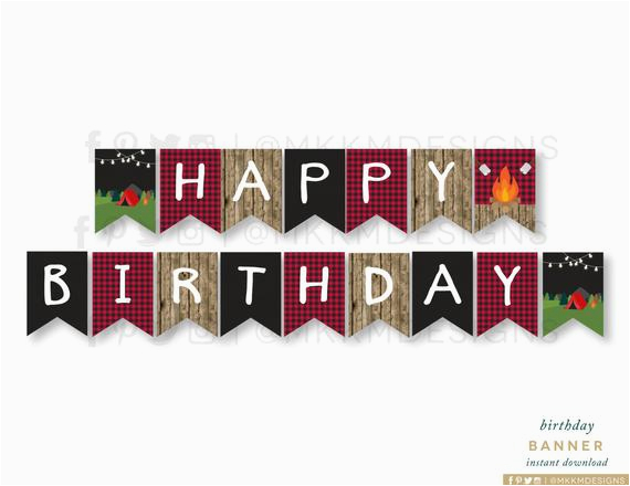 camping birthday banner instant download