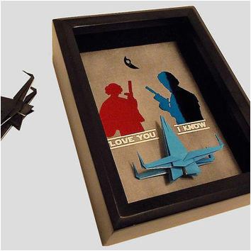gift for boyfriend star wars girlfriend valentines gift han solo and princess leia art print 5x7 shadowbox and a star wars x wing figure