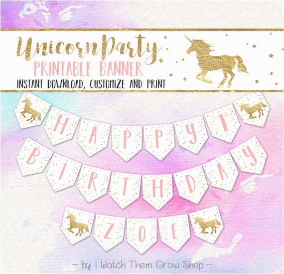 unicorn party banner editableprintable