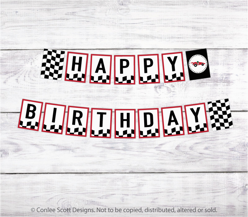 race car printable happy birthday banner