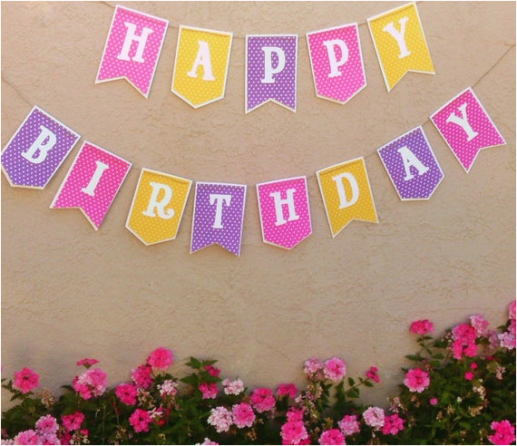 yellow purple pink happy birthday banner