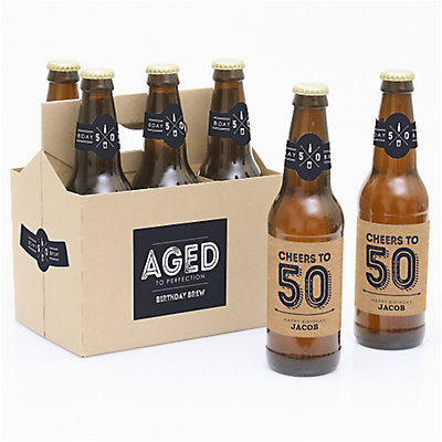dashingly aged to perfection 50th man birthday custom beer bottle labels birthday gift set of 6