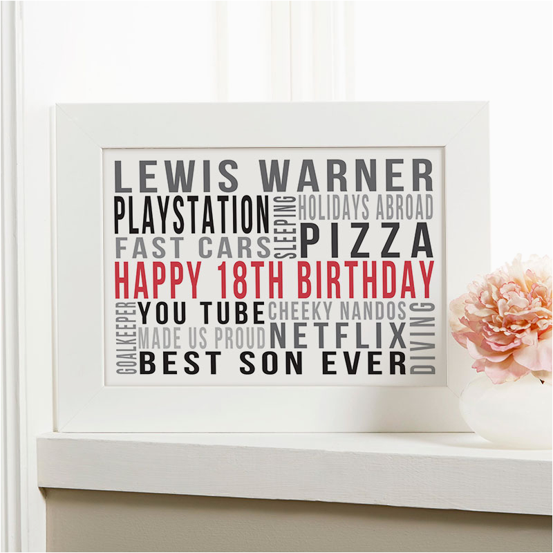 personalised 18th birthday typography gift print for boys